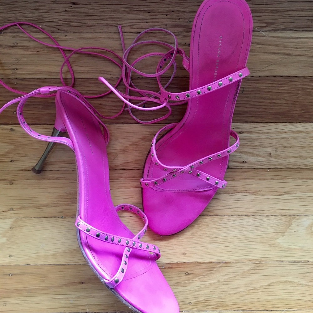 Banana Republic Pink Strappy Heels w/ Ankle Ties